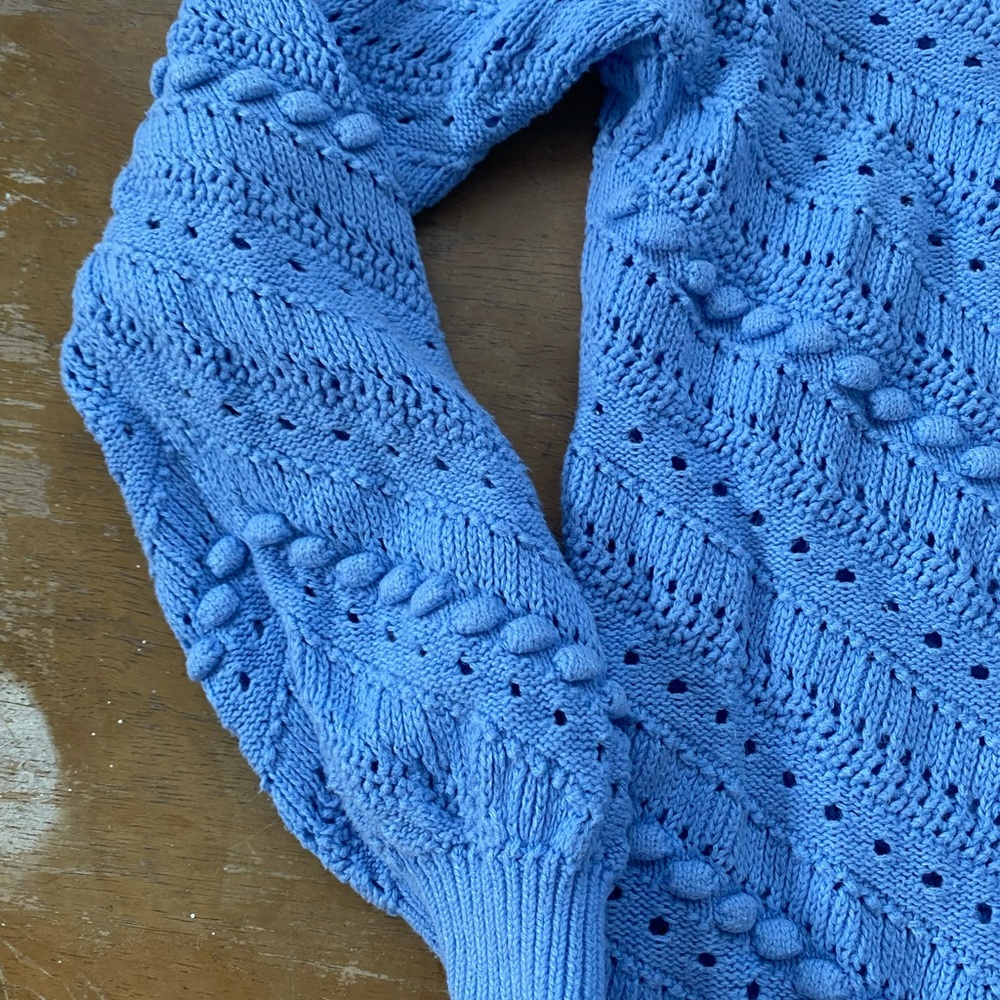LOFT Blue Crew Neck Sweater with Chevron Pattern - Picture 3 of 4